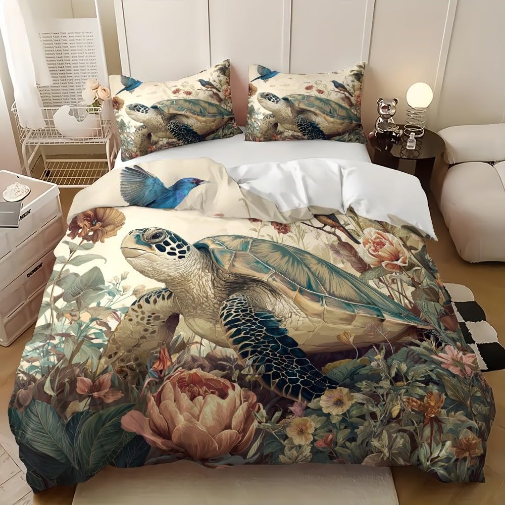 Housse de couette tortue lit 1 personne pour apaiser le sommeil de votre enfant