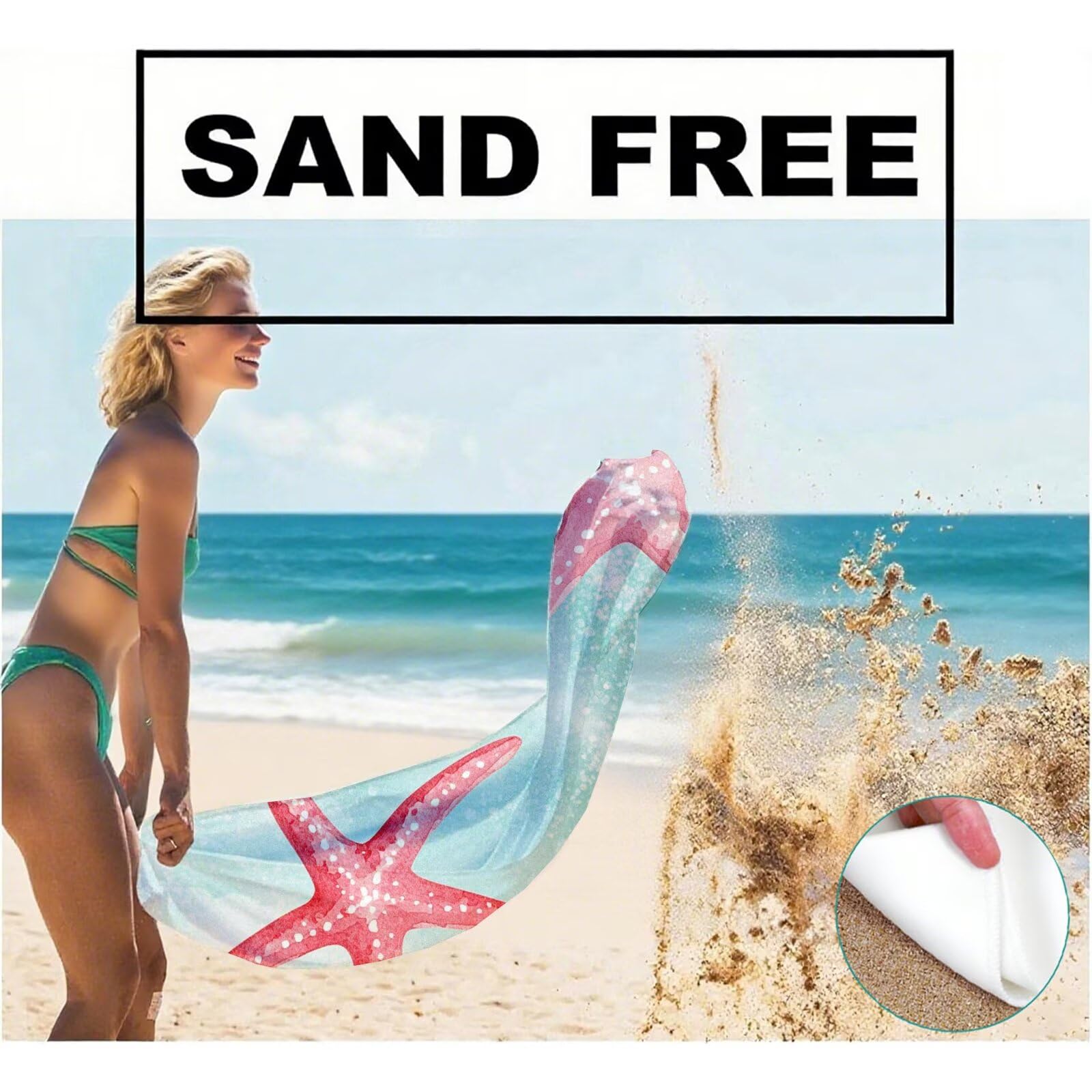 Serviette de Plage Microfibre Serviette Plage 100x150 cm 2 Pack Séchage Rapide Anti-Sable Absorbante Fonction drap de plage xxl pour Bain Sport Voyages Sauna Piscine Yoga, avec Sac Étoile de mer Q-667
