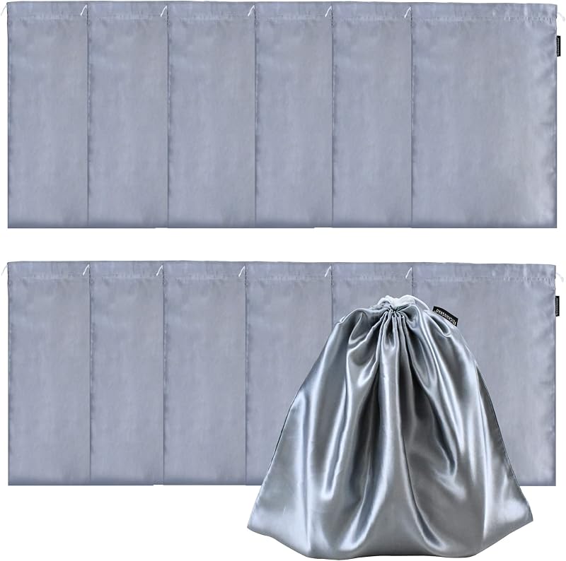 GONGKANGYUAN 12 Sacos de Cetim com Cordão para Perucas, Extensões e Acessórios, Cinza