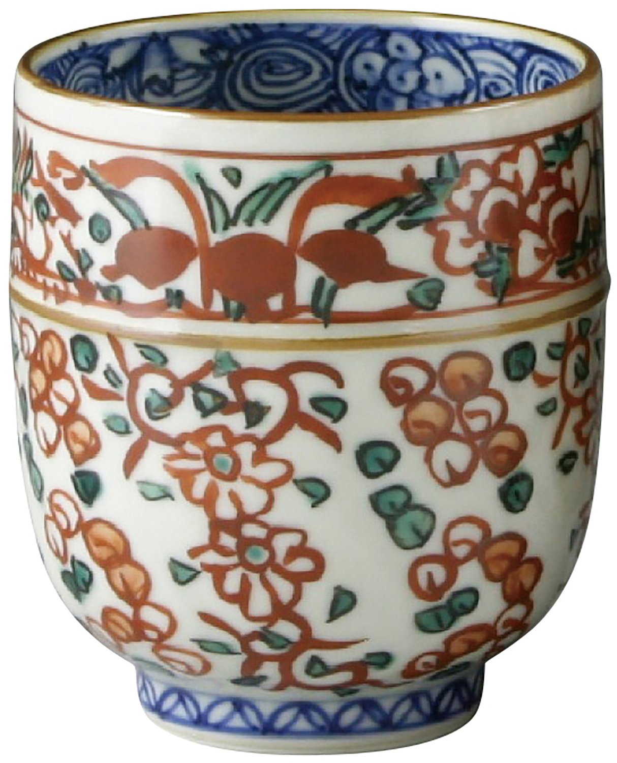 京焼・清水焼 お茶呑茶碗 5客SET 彫赤絵花鳥(ほりあかえか