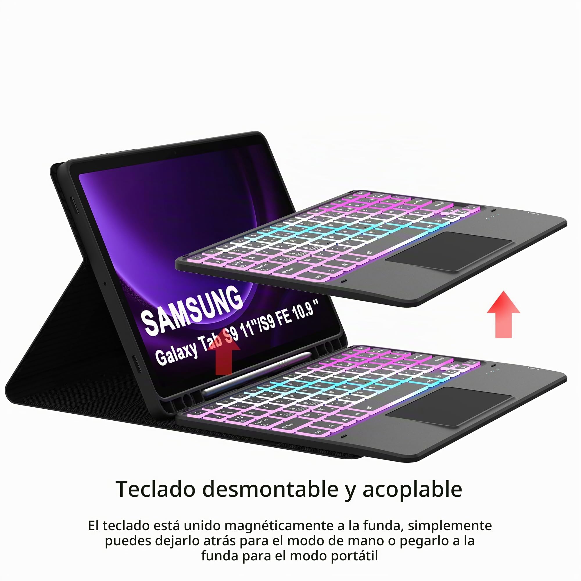 Carcasa de teclado para Samsung Galaxy Tab S10 Lite S10 FE/S9 FE/S9 de 10,9": teclado retroiluminado de 7 colores para S10Lite Tablet 2025 - Teclados Azerty francés inalámbricos desmontables con