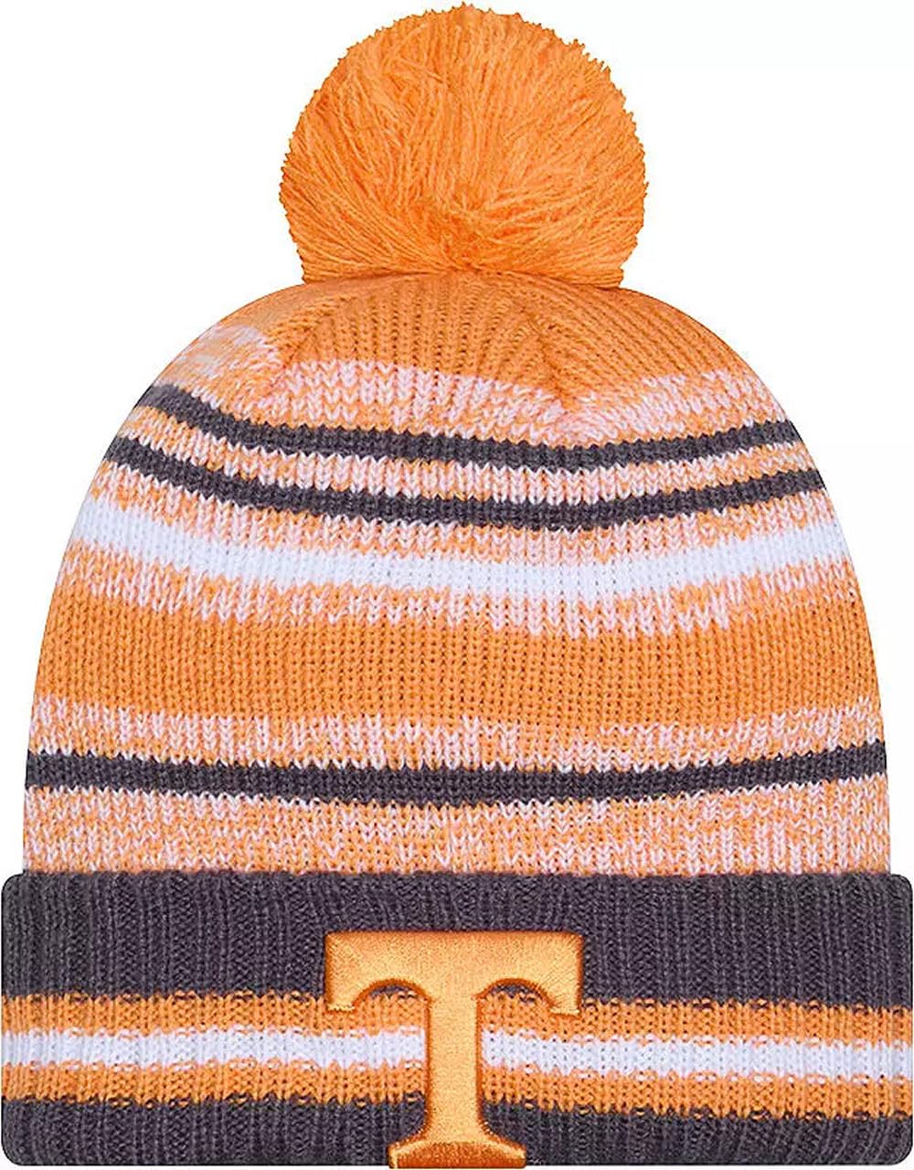 New Era Tennessee Volunteers Onfield Sport Orange Striped Cuffed College Knit Beanie Hat Pom - NCAA Cheer Cuff Knit Cap