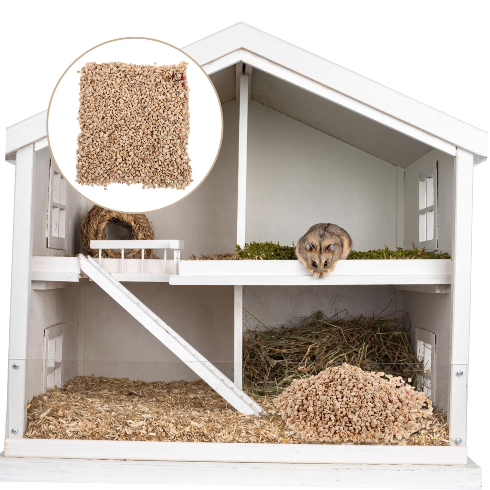 Toyvian Lettiera per Criceti Fiori, Piante e Tutoli di Mais, 1000g, per Gabbia e Habitat, Aiuta a Regolare la Temperatura in Estate Colore Casuale