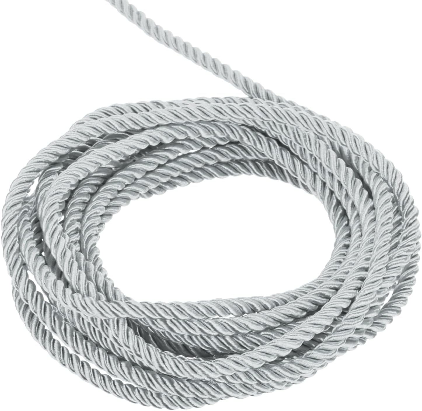 sourcing map Twisted Cord Trim, 5 Yard 5mm 3-Ply Twine Braided Rope Shiny Thread String for Craft Gift Bag Curtain Christmas Decor, Silver - 5m