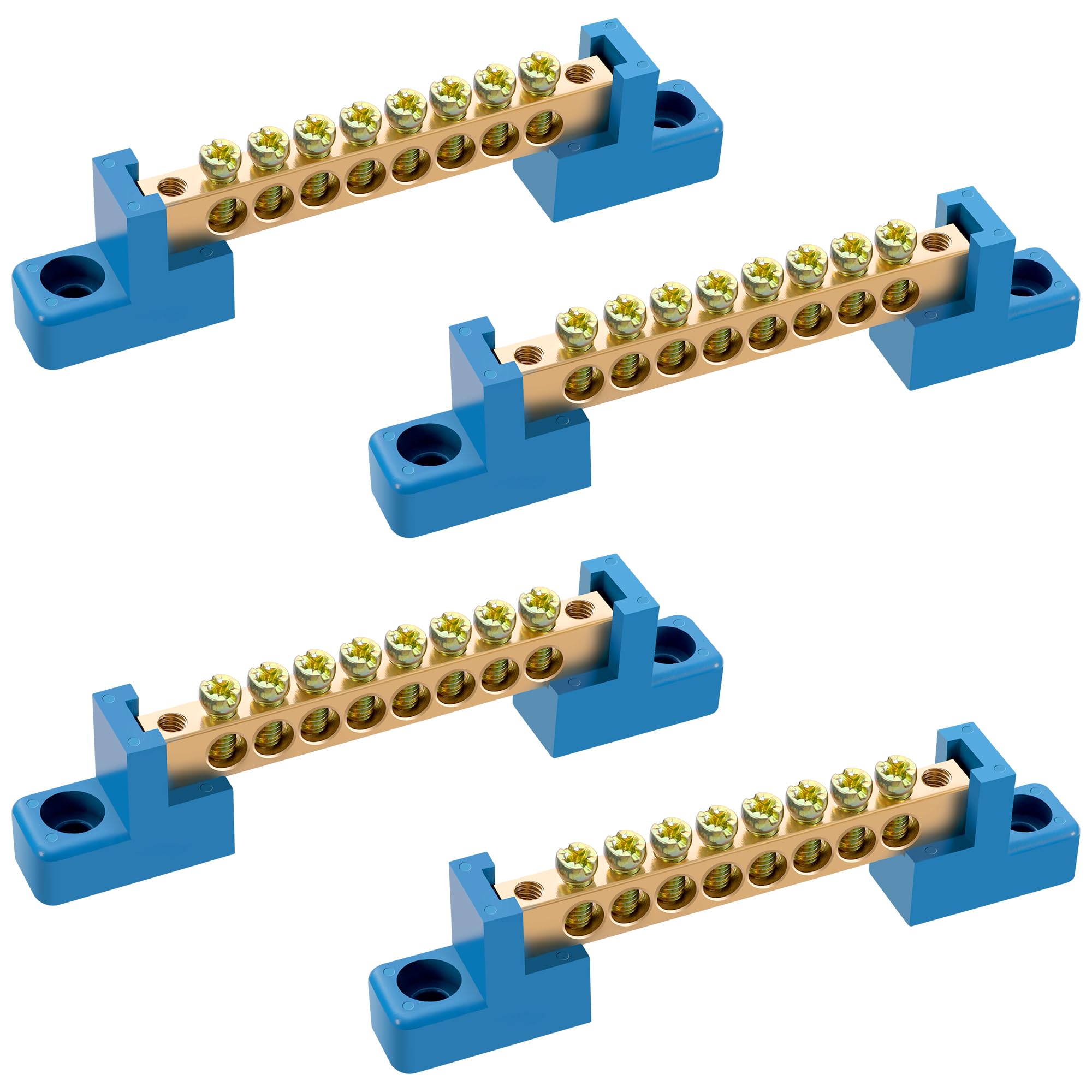 4 Pack 8 Position Neutral Bus Bar Terminal Block, Blue Insulated Electrical Bus Bar with Screws for Distribution and Breaker Boxes