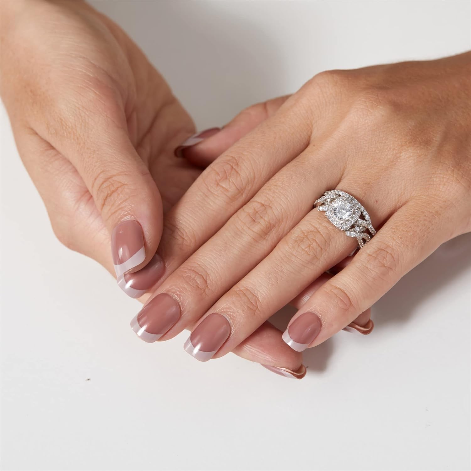 MABELLA Infinity Wedding Rings Set for Women 925 Sterling Silver Cubic Zirconia Round Cut Halo CZ Eternity Engagement Bridal Set Gifts for Her - Image 4