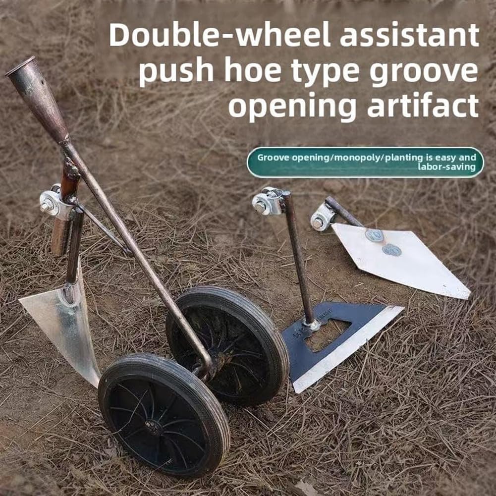 Weeding and Planting Double Wheels Hoe, Multi-Functional Soil Loosening/Trenching/Weeding Hand-Pushed Wheel Hoe Tools, Power-Assisted Weeding Scarifying Hoes, Tiller Gardens and Beds Tools