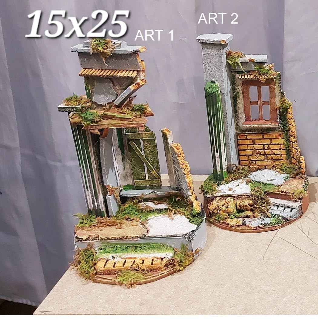 Mini-Tempo Weihnachtskrippe komplett Durchmesser 15 cm Höhe 25 cm Holz und Kork mit oder ohne Geburt 4 Schäfte 8 cm Terrakotta oder Kunststoff, geeignet für Glasglocke
