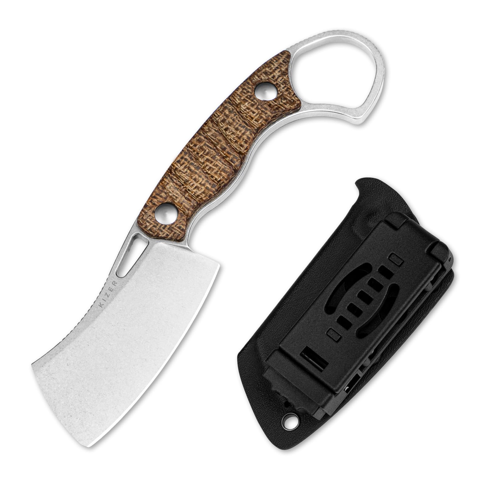 Kizer Little Rhino Fixed Blade Knife, 2.72’’ AEB-L Steel Camping Fixed Blade Knives, Burlap Micarta Handle fixed blade Hunting Knife with Sheath,