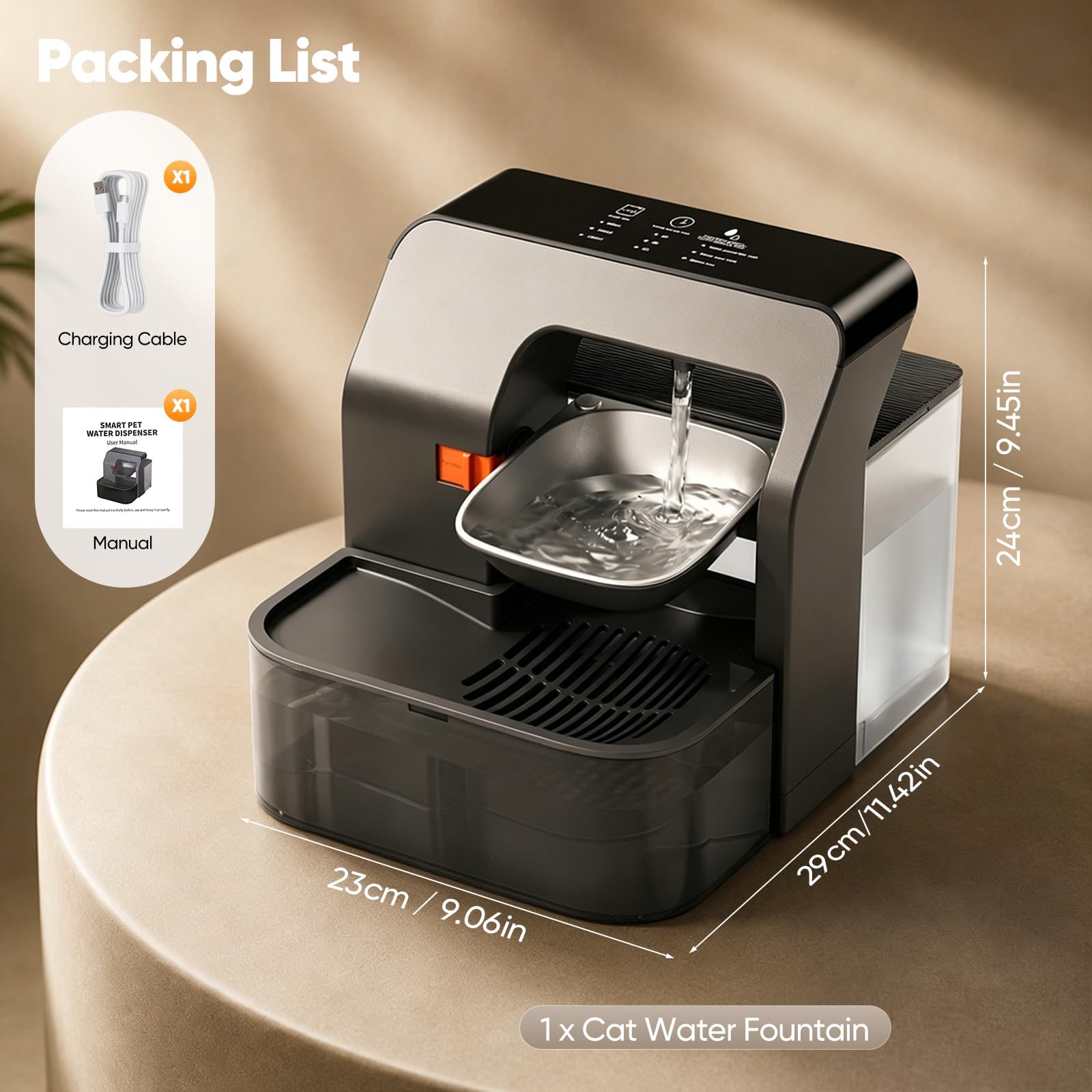 Fuente para Gatos inalámbrica con Plato Giratorio programable, depósito de Agua 3.2 L, batería de 180 días - separación de Agua Fresca y usada, Bebedero para Gato con batería de 2200 mAh, sin BPA