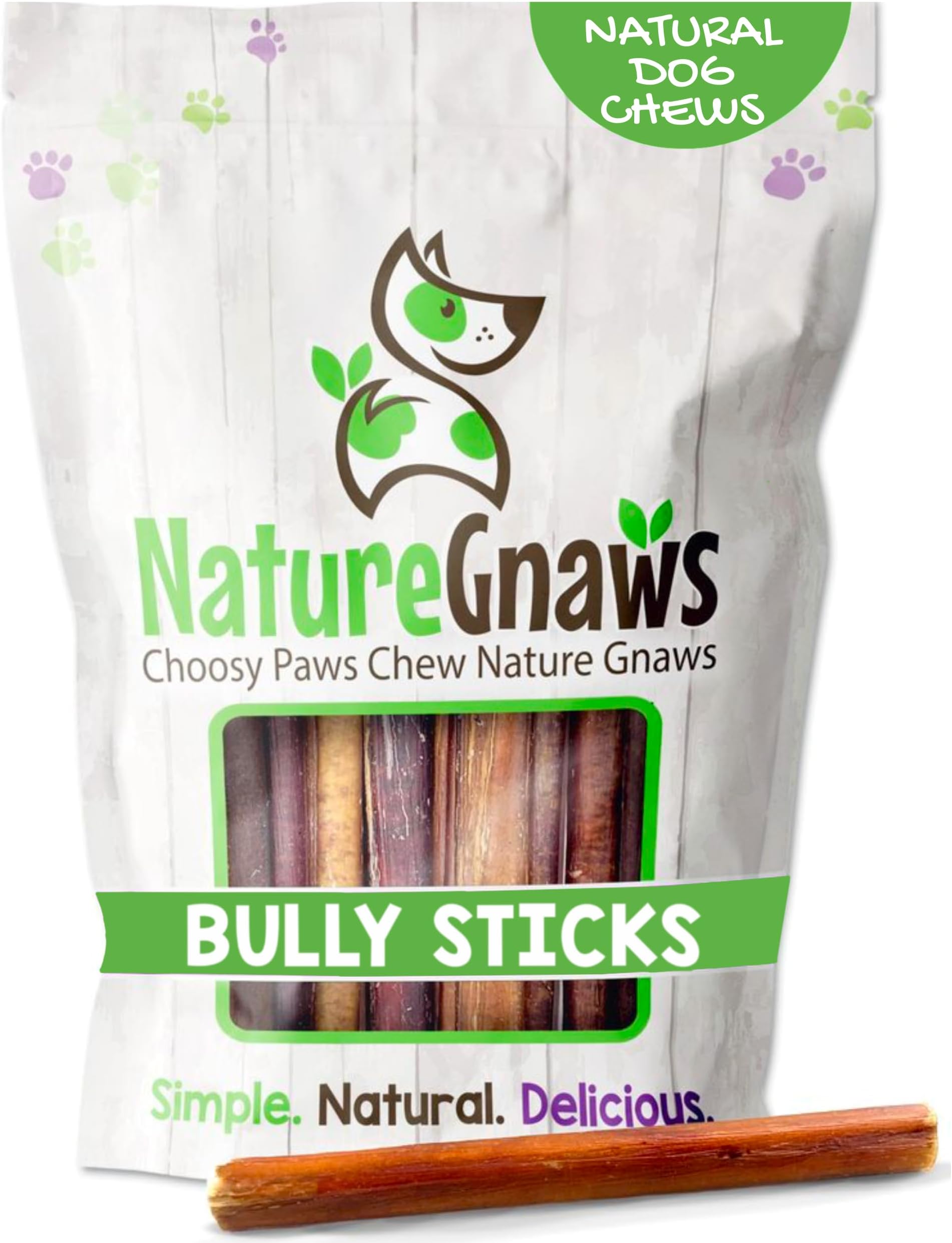 Nature Gnaws Bully Sticks for Dogs - Premium Natural Tasty Beef Bones - Simple Long Lasting Dog Chew Treats - Rawhide Free - 6 Inch (8 oz) - Mixed Thickness