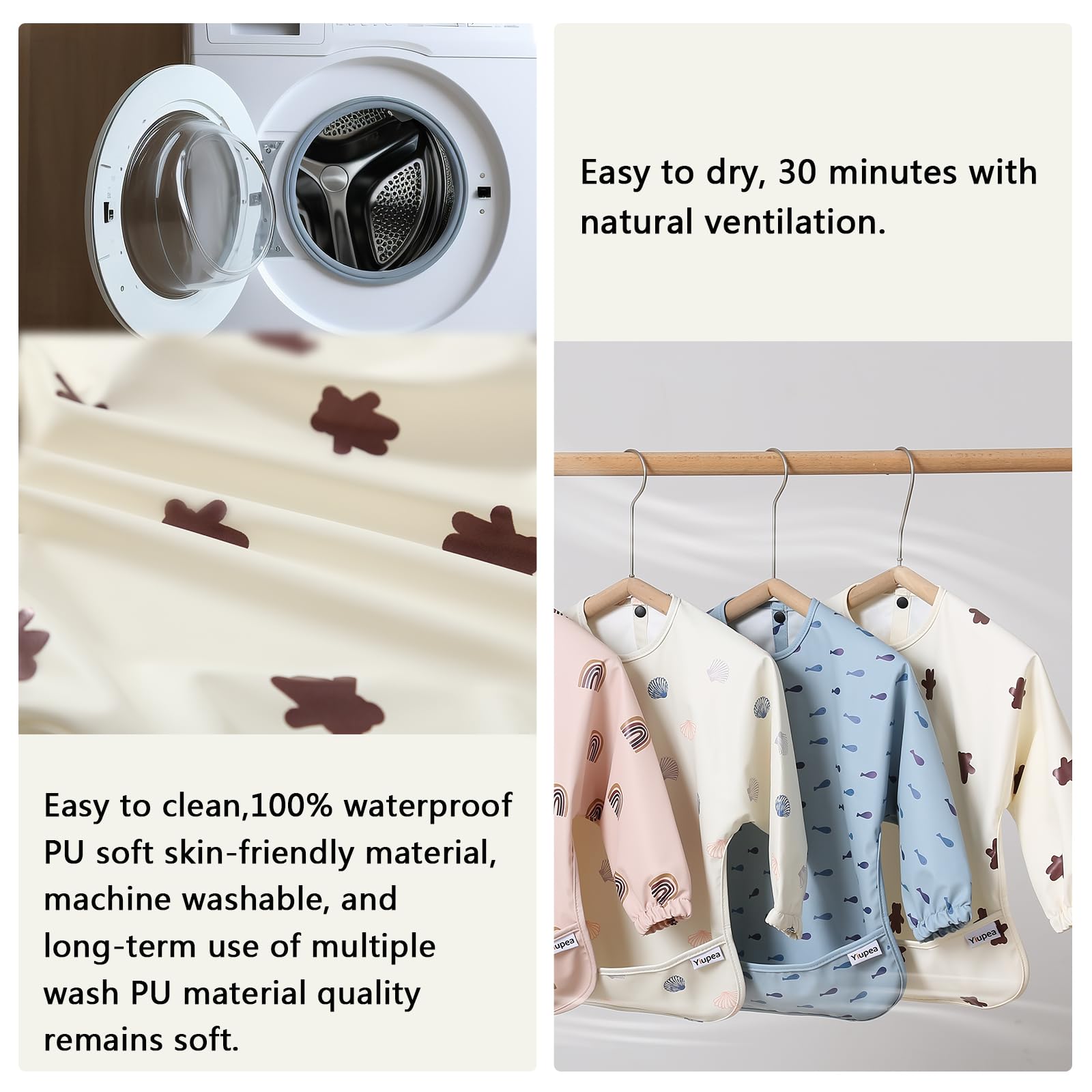 Yiupea Bavaglino Anti-Mess a Manica Lunga - Lavabile in Lavatrice, Impermeabile e da 6 a 24 Mesi per lo Svezzamento del Bambino a LED, Bavaglini Combinati per L'alimentazione del Bambino