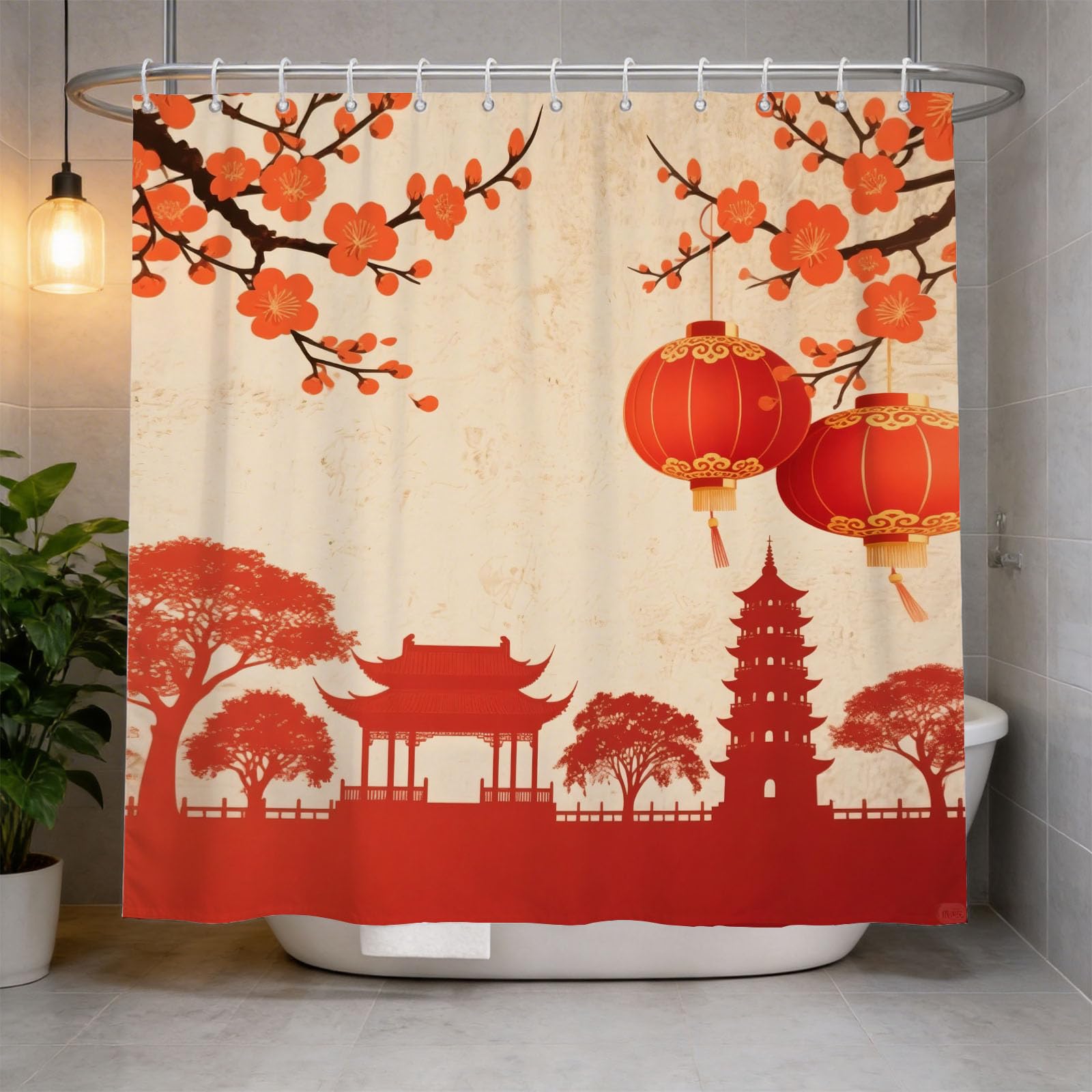 Hongduo 3D Chinese Style Exotic Shower Curtain for Stalls Bathtubs Silhouette Bathroom Decor Shower Curtain Set Polyester Fabric Waterproof 180x200cm/71X79 Inch with Hooks