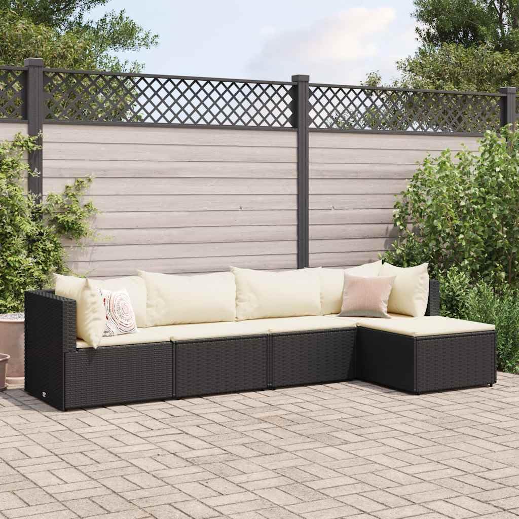 Salon de jardin en résine tressée noire de haute qualité 5 pièces avec coussins de canapé