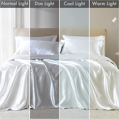 Miniatura 9 de Madison Park Essentials Juego de sábanas de satén de lujo y sedoso con brillo natural, bolsillo profundo de 16 pulgadas de alta calidad, elástico en