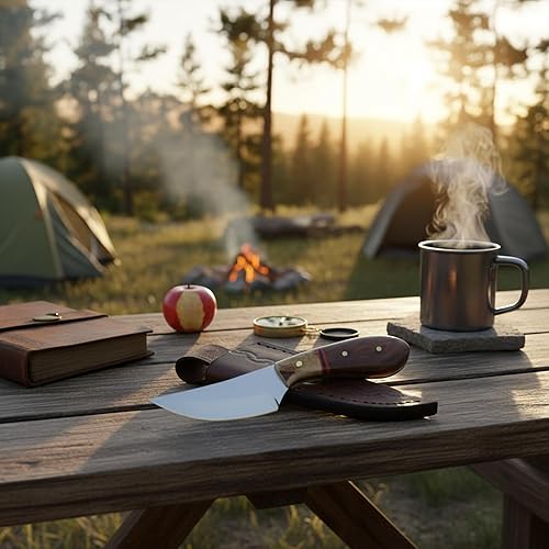 Miniatura 5 de SZCO Supplies Cuchillo de caza al aire libre con mango pequeño de ciervo de 5.75 pulgadas con funda, marrón