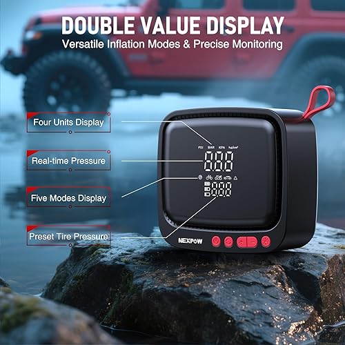 Miniatura 6 de NEXPOW Inflador de neumáticos, compresor de aire portátil, bomba de aire inalámbrica de 180 PSI para neumáticos de automóvil con medidor de presión