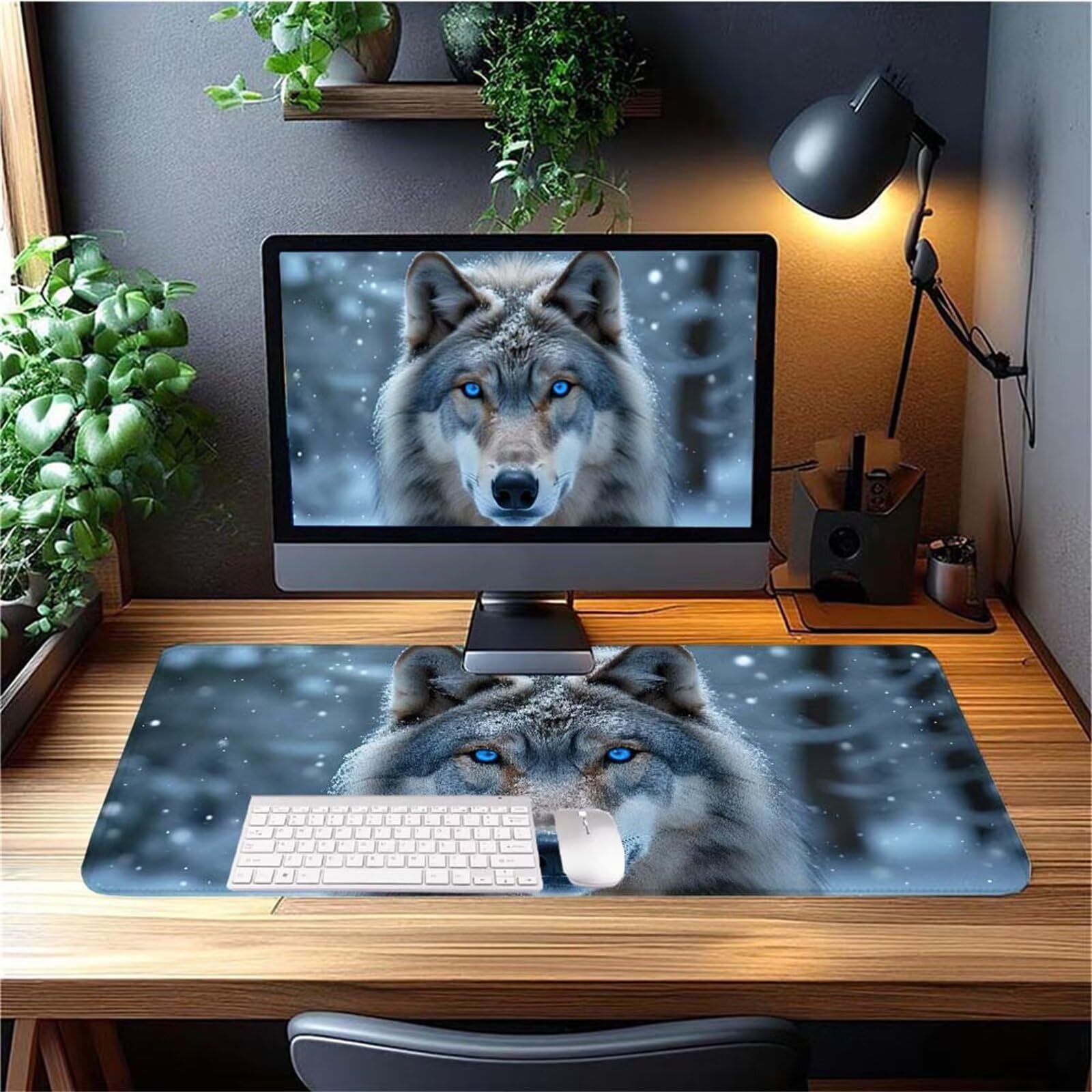Alfombrilla Ratón Bosque Lobo Alfombrilla Ratón XXL 1400x600x3mm Mouse Pad Resiste Salpicaduras, Extendida de Gran Tamaño con Bordes Cosidos, Mejora Precisión y Velocidad,Antideslizante,Duradera y-407