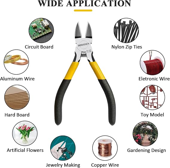 BOOSDEN 5 Inch Wire Cutters, Ultra Sharp Flush Cutter for Jewelry Making, Small Flush Cut Pliers for Crafting, Electronics, Artificial Flowers,Diagonal Side Cutters,Wire Snips for Soft Copper Aluminum