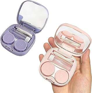 2 Pack Contact Lens Case, Mini Contact Lens Box Travel Kit with Mirror Remover Tool Tweezers Solution Bottle Portable Container Holder Storage Box for Outdoor Daily