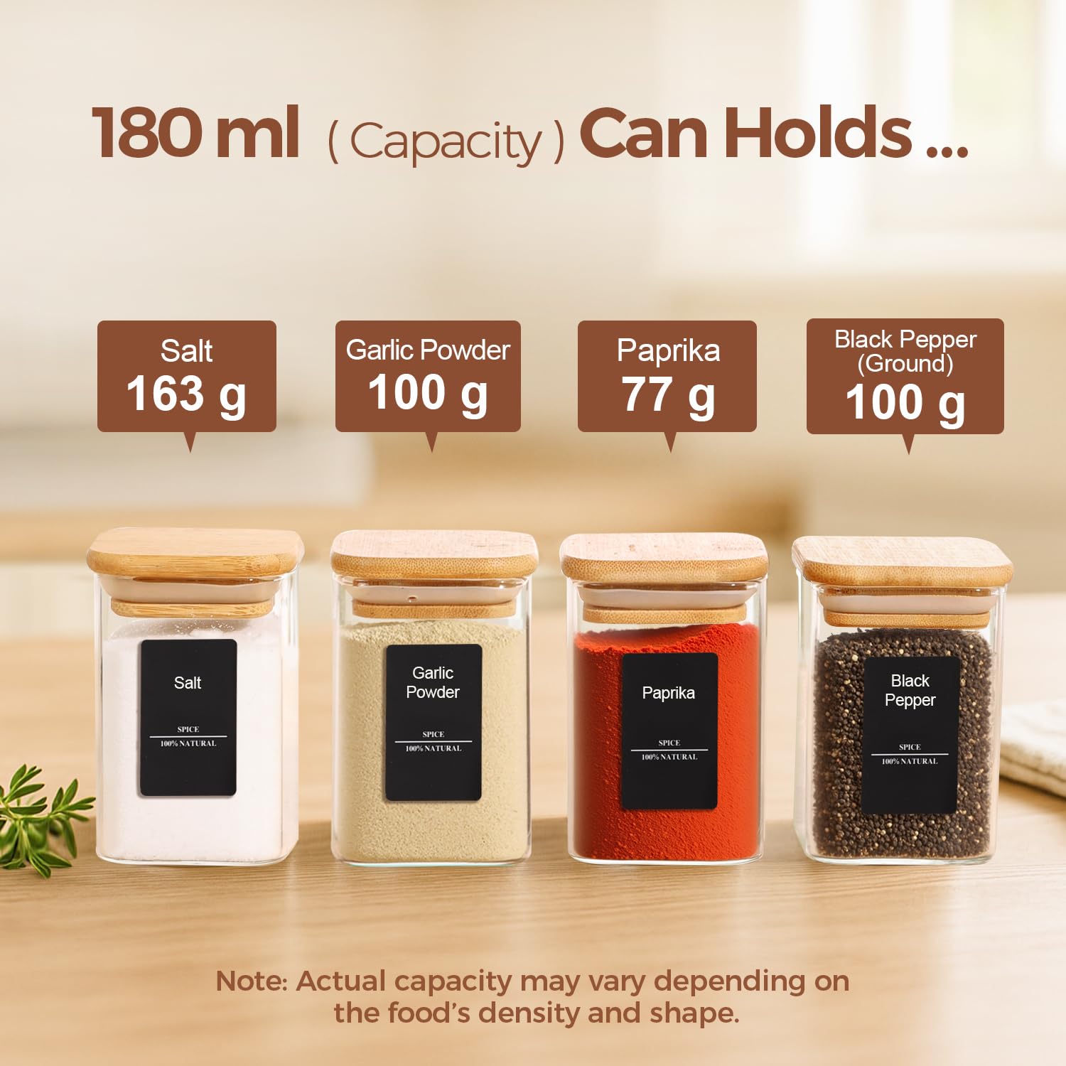 ComSaf Pots à Épices Avec Étiquettes 180 Ml 16 Pièces, Pot à Épices Carrés Avec Couvercle, Bocaux en Verre Hermétiques, Salière, Sucrier, Paprika Doux, Rangement et Organisation de Cuisine