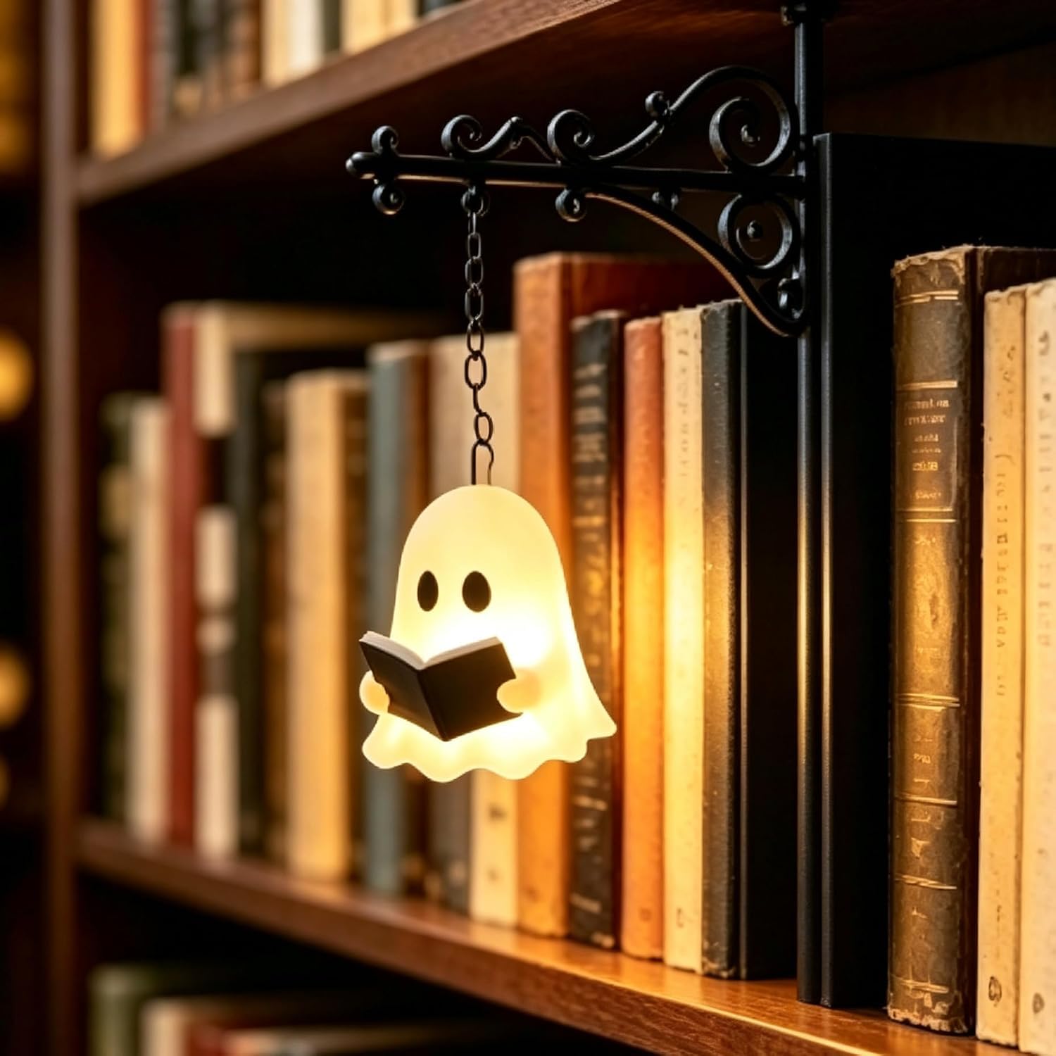 Kdely Library Lantern Mini Bookshelf Lamp, Hanging Vintage LED Book Nook Light(Ghost*1)
