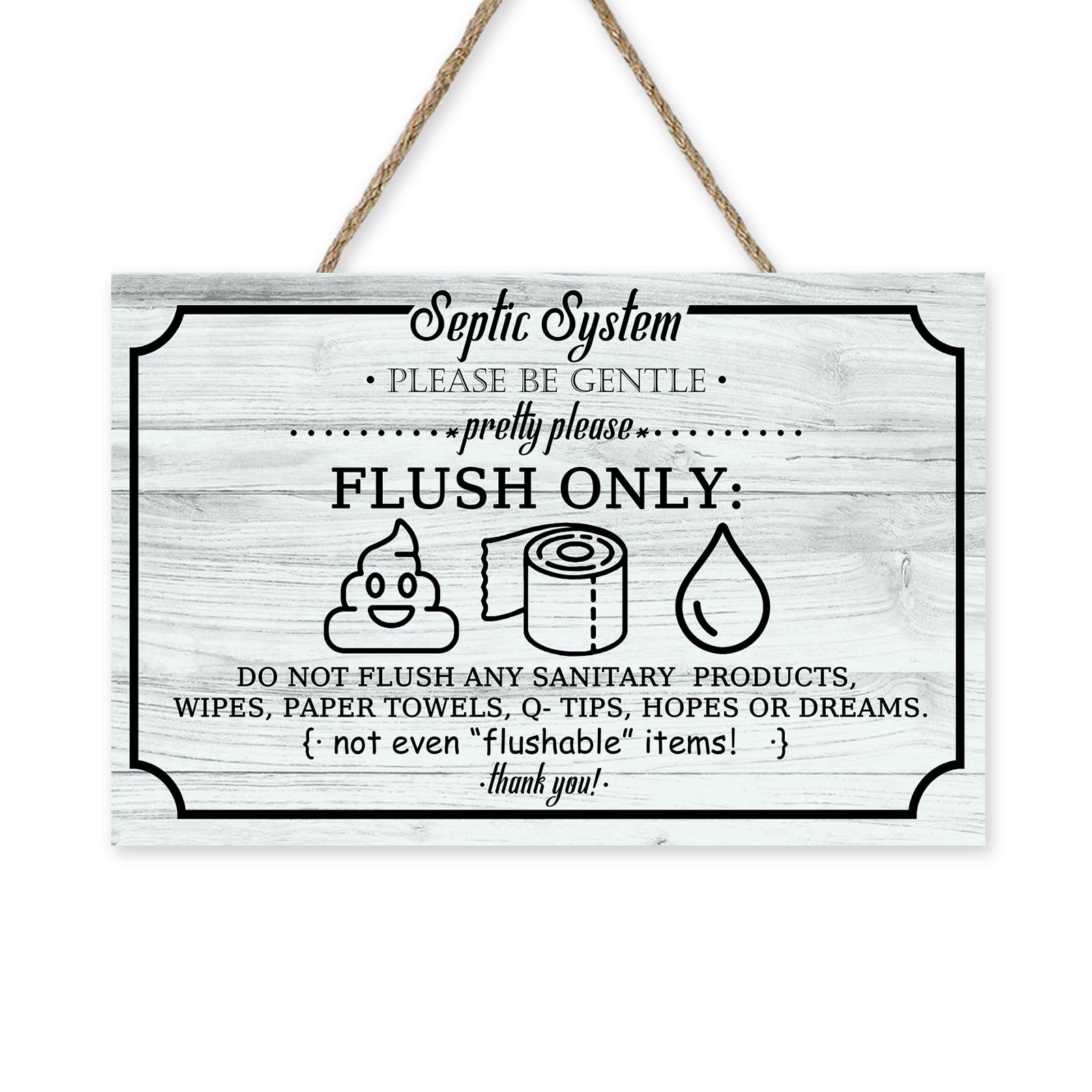 Bolisom Septic System Bathroom Rules Front Door Sign, Funny Wood Hanger Toilet Restroom Home Decor, Farmhouse Rustic Washroom Wooden Wreath Indoor Wall Hanging Decoration