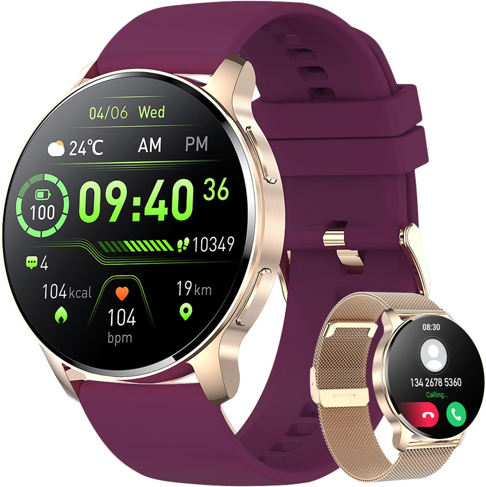 Montre Connectée étanche Desercat 46mm - Compatible IPhone Android - Podomètre, Noir