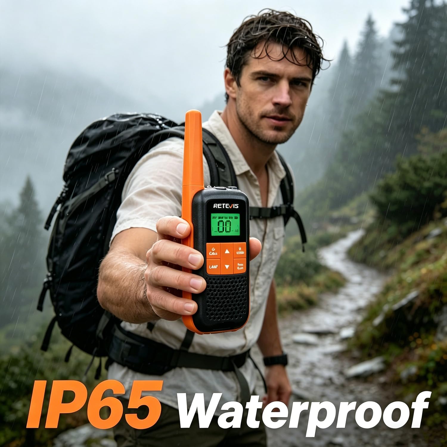 Retevis RT649 Walkie Talkie, Wodoodporność IP65, 16 Kanałów Bez Licencji PMR446,VOX CTCSS/DCS, Latarka LED, Akumulator Walkie Talkie,Ratować, Nagły Wypadek (Pomarańczowy, 2 Pary)