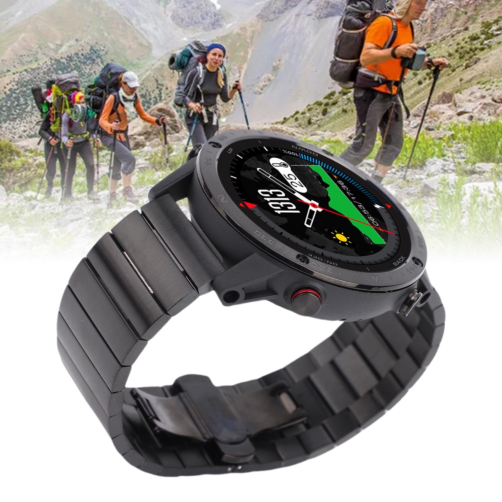 Fitness Tracker da uomo, impermeabile, 3,3 cm, elegante, per immersioni e corsa, con lega Ti e acciaio inossidabile