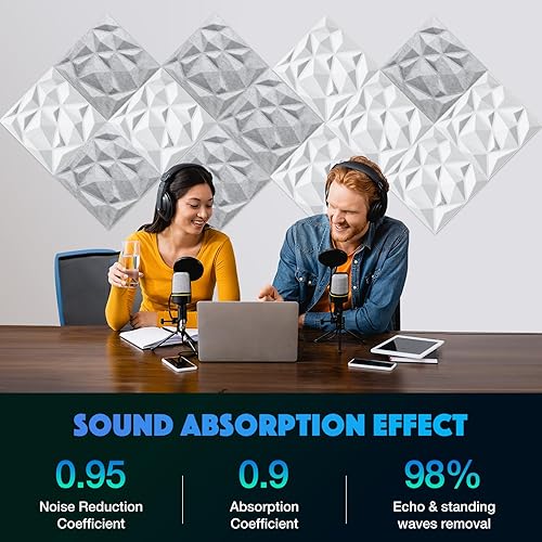 Miniatura 3 de Paneles de pared acústicos 3D, paquete de 12 paneles cuadrados a prueba de sonido para decoración de pared interior, panel hueco absorbente de