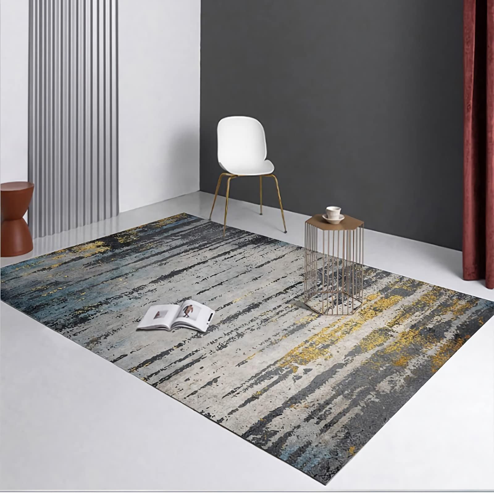 Tapis sol cuisine raye jaune noir pour dynamiser votre espace