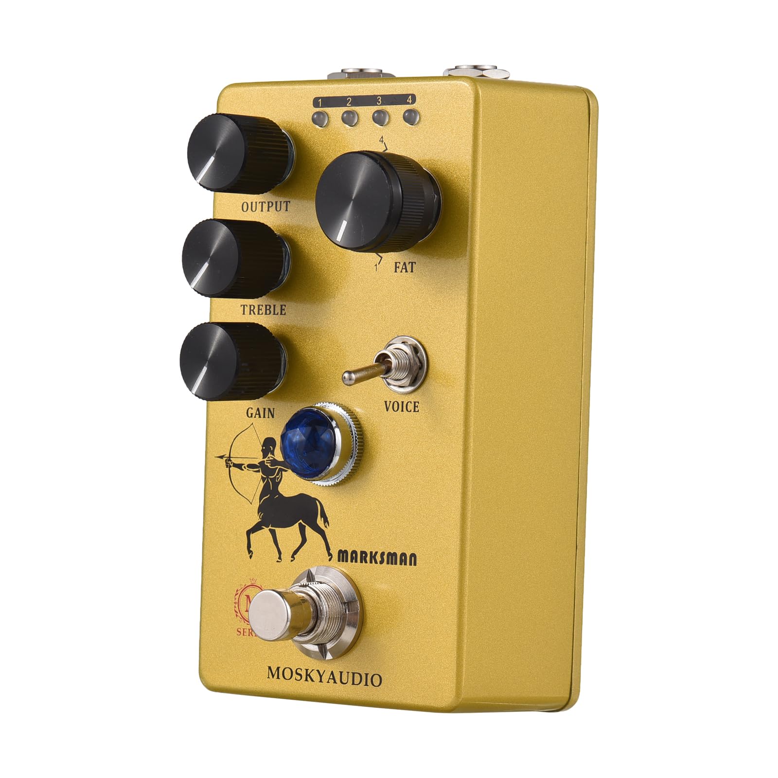 Pedał efektów MOSKYAudio Overdrive/przedwzmacniacz/wzmacniacz pedał efektów gitarowych 4 tryby przycinania przełącznik i wyjście/wysokie / sterowanie wzmocnieniem kompaktowy przenośny cyfrowy