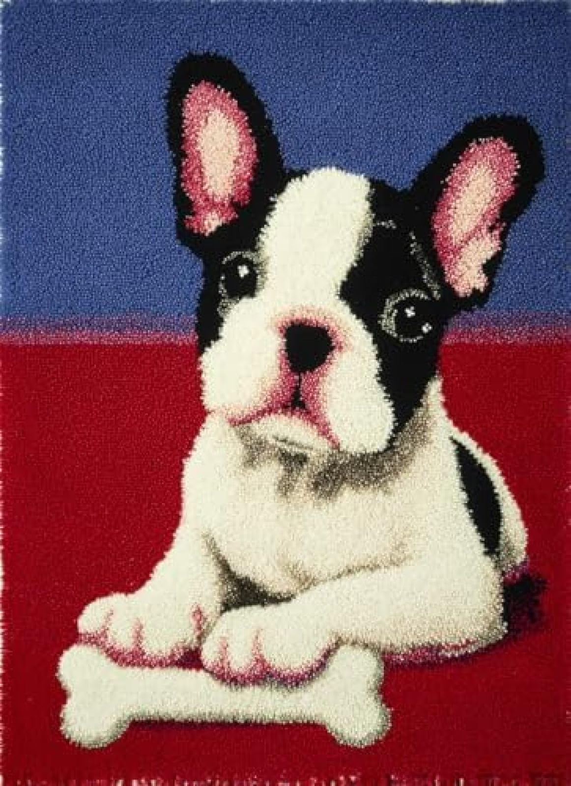 XDEGHUANGSS Latch Hook Rug Kit French Bulldog Puppy and Bone Cushion Cover DIY Craft Set Pre-Printed Mat 38x52cm for Home Decor-2