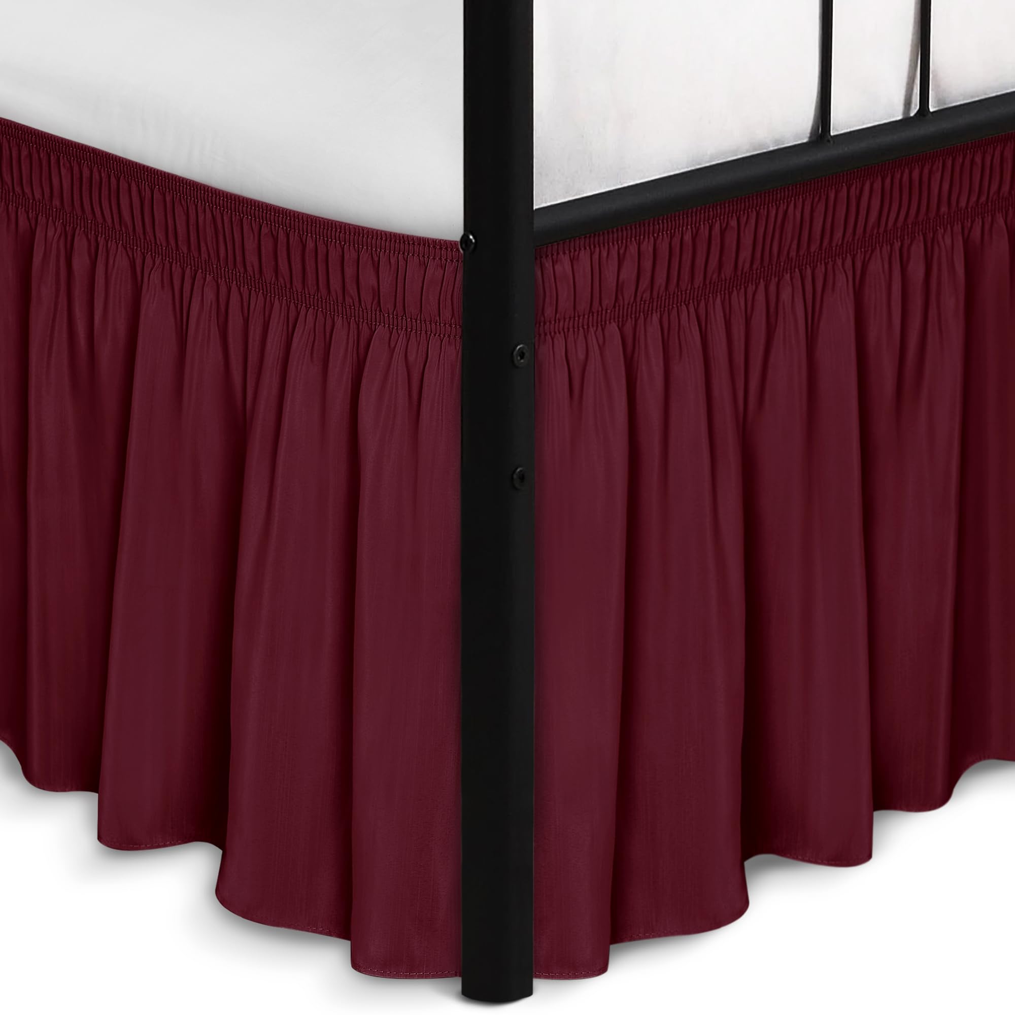 Wrap Around King Size Bed Skirt Split Corner 14" Drop-Elastic Dust Ruffle