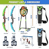 Vista 8 de Paquete de 2 arcos y flechas para niños, juego de tiro con luz LED con 24 flechas de ventosa, 1 objetivo de pie, 6 objetivos de puntuación y 2