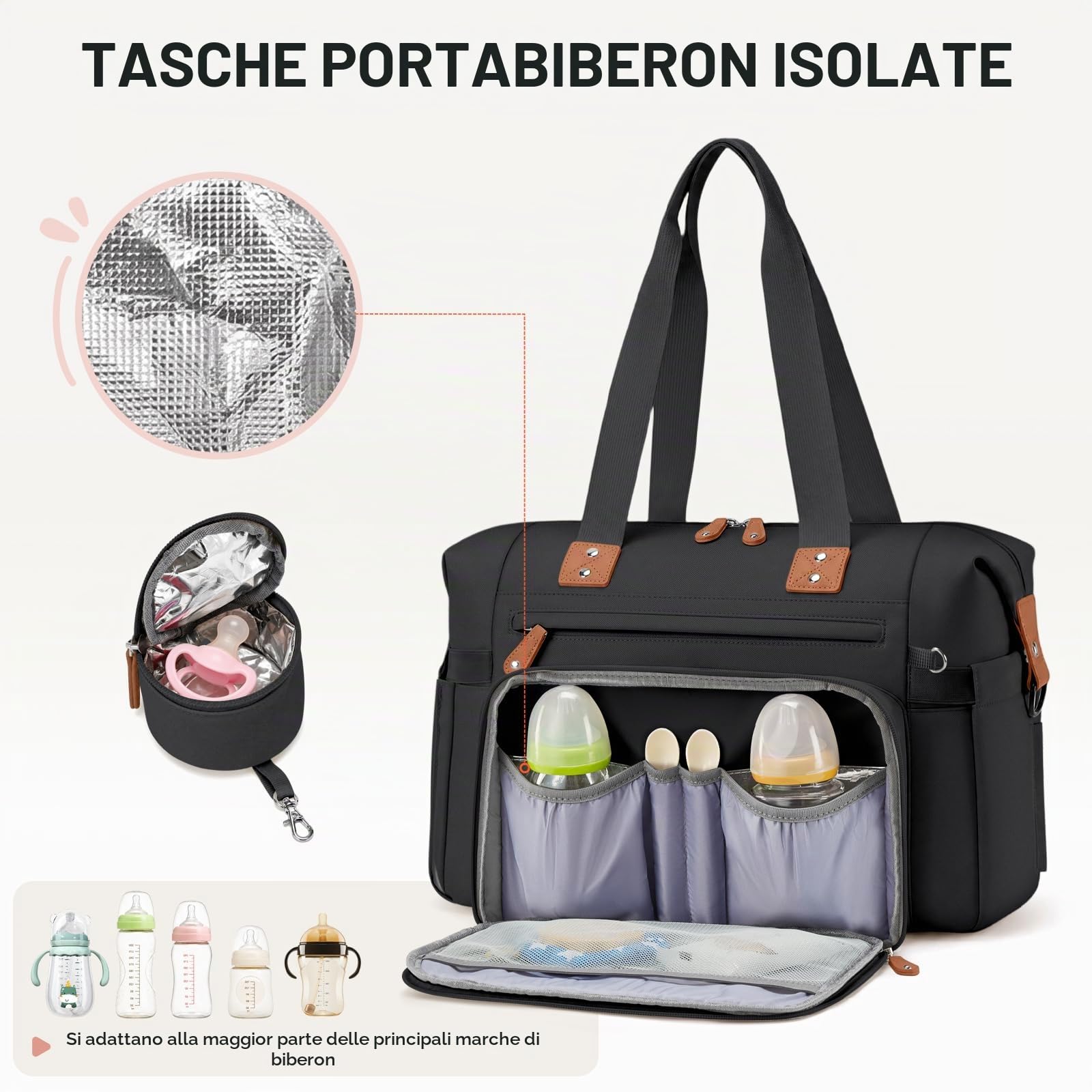 RAINSMORE Borsa Cambio Neonato con Fasciatoio per Passeggino Impermeabile | Borsa Fasciatoio Neonato Bambini per Mamma Papà Grande Capacità Multifunzionale con Tasca Termica Borsa per Ciuccio Nero