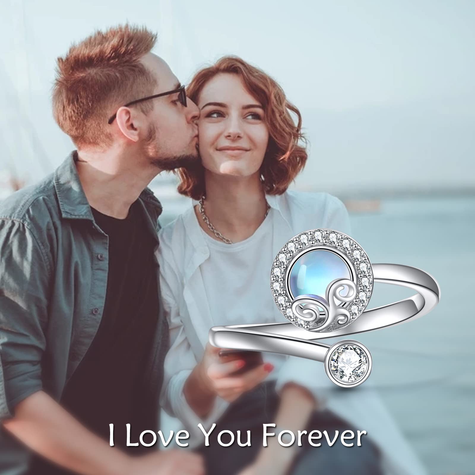 POPLYKE Angst Spinner Ringe Sterling Silber Fidget Ring Verstellbare Drehbare Ringe Drehbare Stimmungsringe für Frauen Stress abbauen