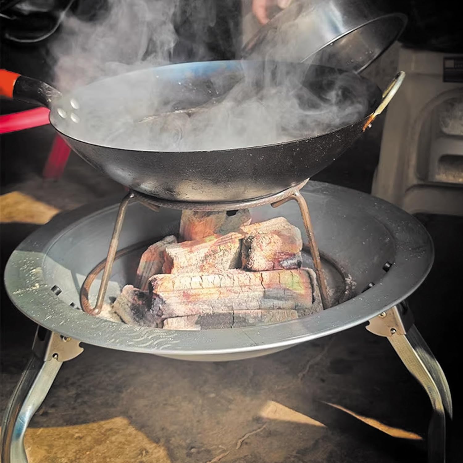 18-Inch Portable Foldable Fire Pit & Grill with Legs - Perfect Outdoor Stove for Camping, Patio, and Backyard Gatherings - Includes Grill Mesh & Tongs