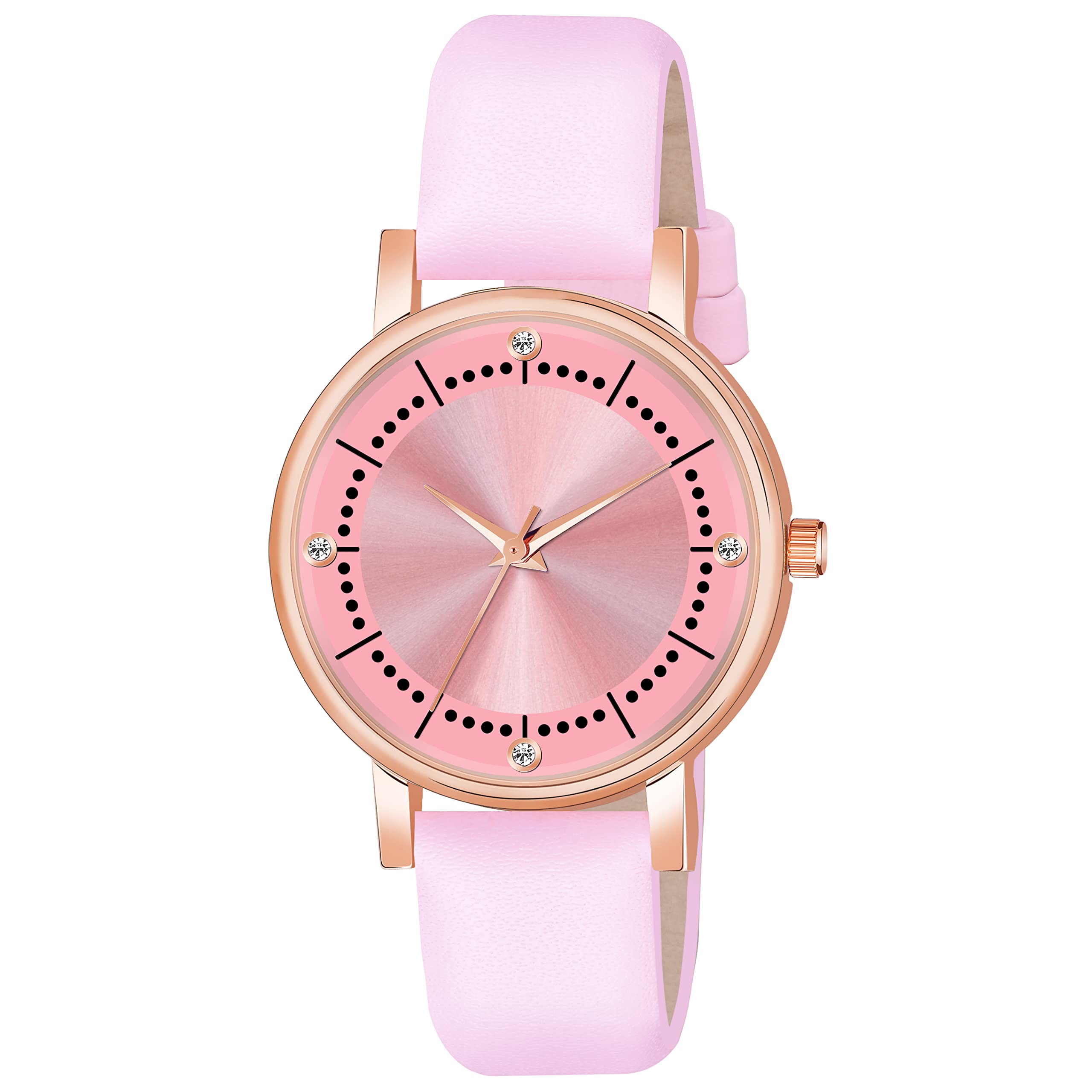 FROZIL Analog 4 Point Diamond Studded Round Attractive Dot Pattern Baby Pink Dial Watch for Girls and Womens (B0C2QKXH55) Amazon Price History, Amazon Price Tracker