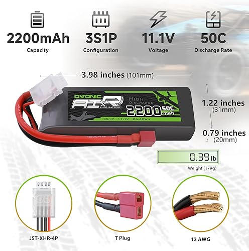 Miniatura 8 de OVONIC 3S Lipo Battery 25C 2200mAh 11.1V Lipo Batería con conector T estilo Dean para avión RC helicóptero, cuadricóptero RC coche, camión, barco (2