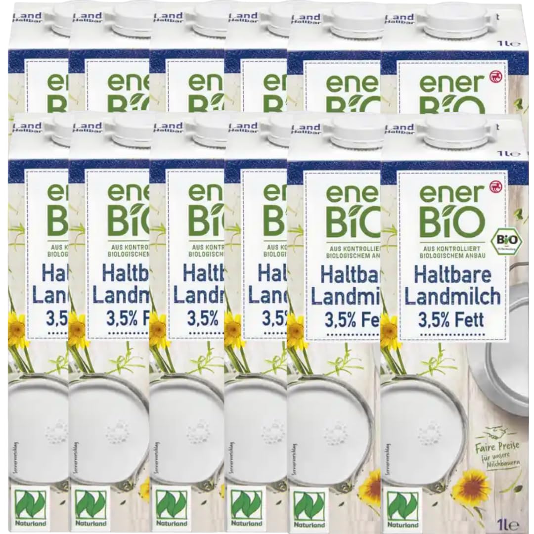 ENER H-Milch Landmilch 3,5 % Fett – 1 L | Haltbar & ideal für Kaffee, Müsli & Alltag, 12 Er
