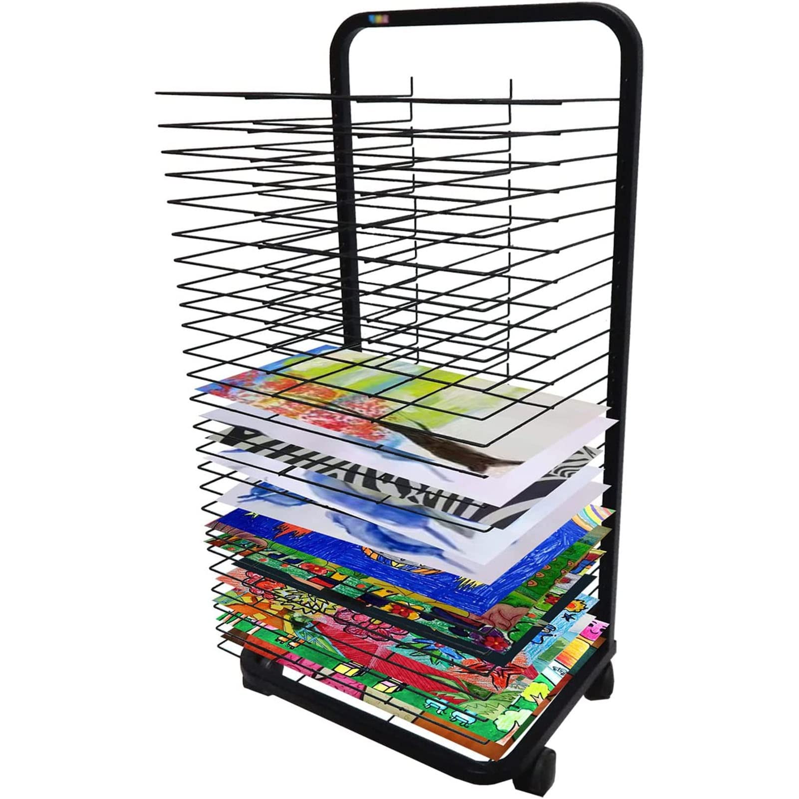 JYHHGDS Art Drying Rack for Classroom Space Saver, Mobile Paint Drying Rack with 4 Wheels, Ideal for Schools and Art Studios, Shelves 16.5 By 12.2 Inches, Steel, Black-20 Shelves