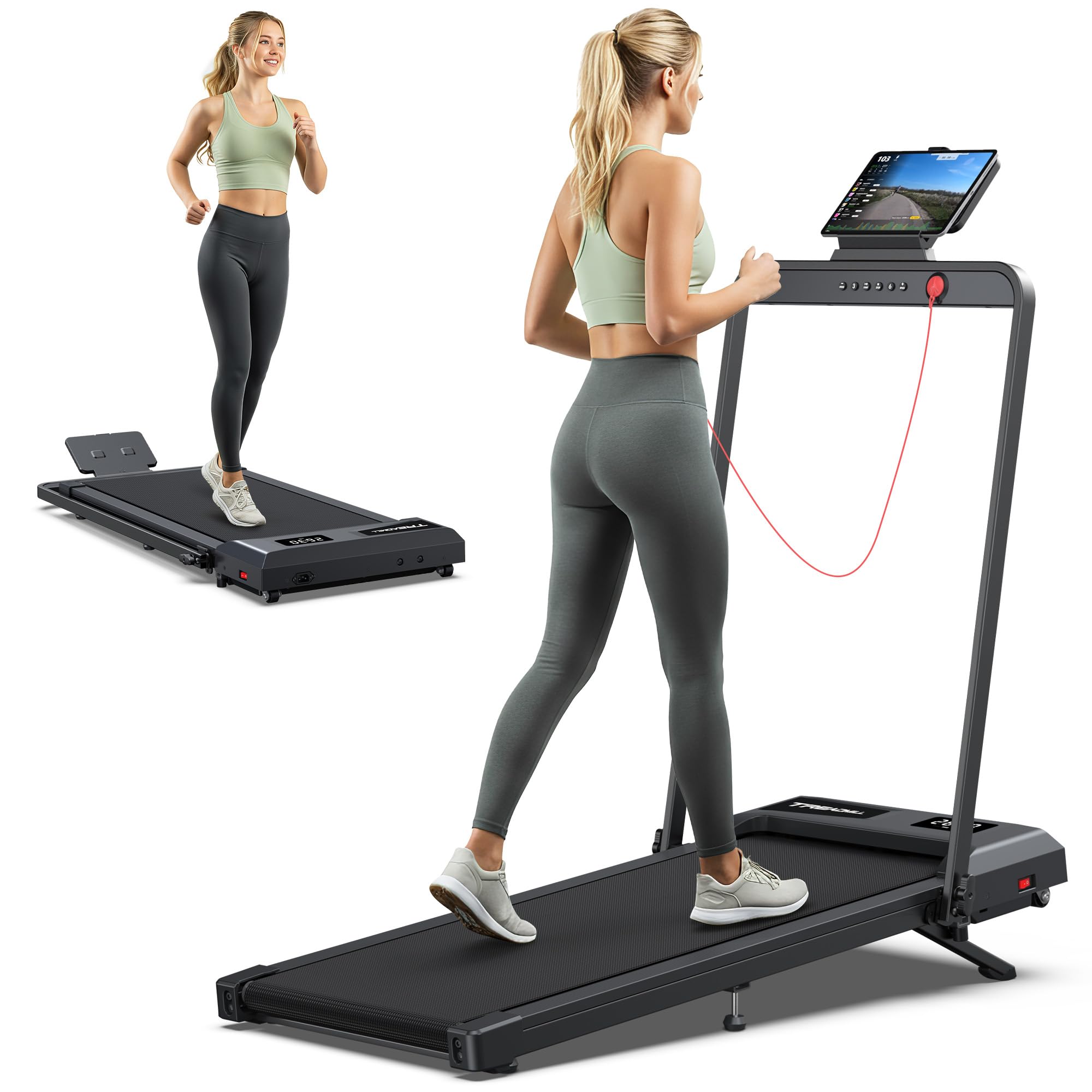 10% Incline Under Desk Walking Pad, 2.5HP Low Noise Treadmill for Home Office Apartment, 3 in 1 Lightweight Running Machine for Small Space, Works with Apps & Mute Remote Control, No Installation