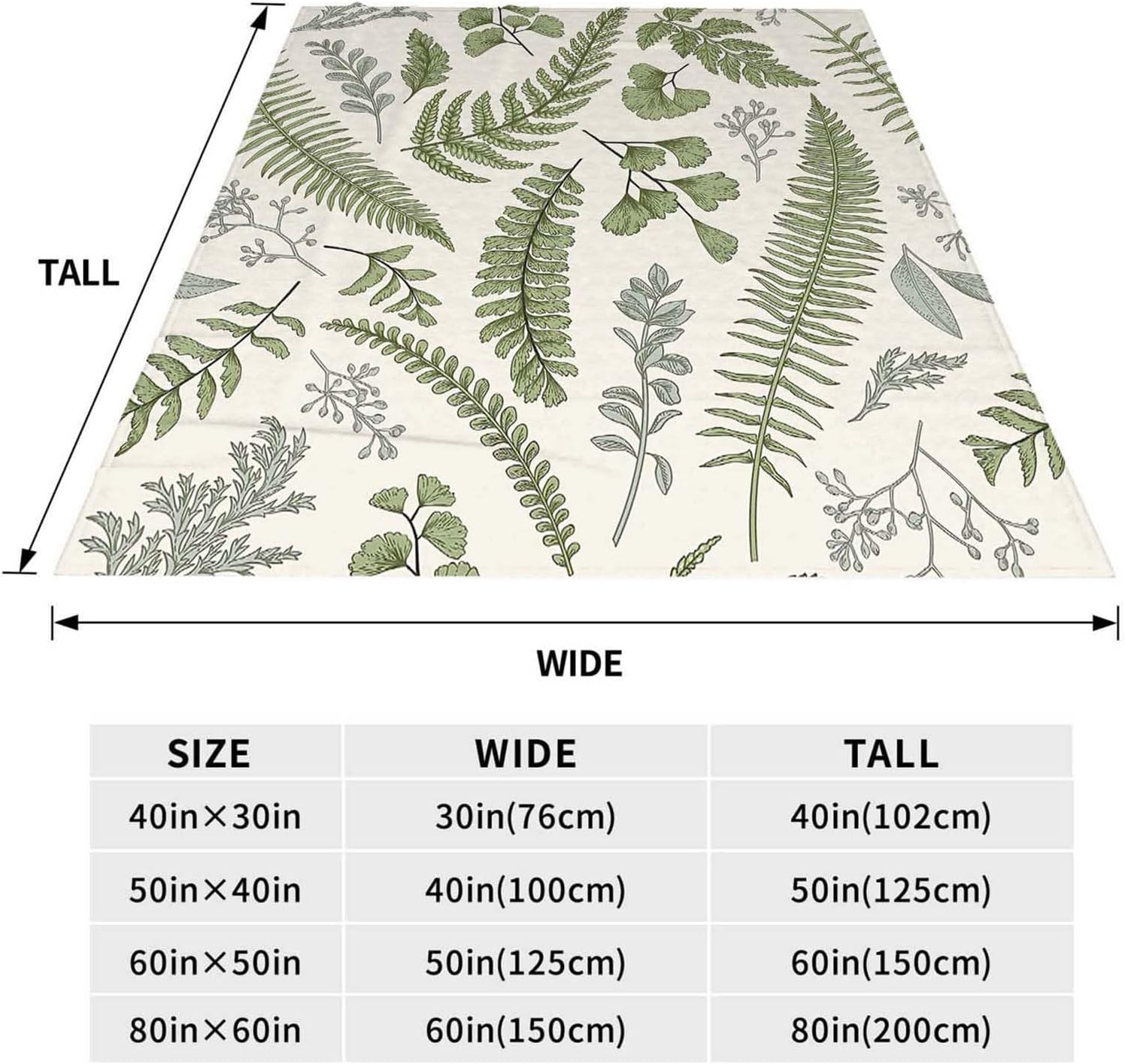 Throw Blanket 40x50 Inch,Fern Vintage Herb Leaf Plant Cozy Soft Lightweight Fuzzy Flannel Blanket 50x40 Inch Suitable for Couch Bed Sofa Living Room in All Seasons - Image 4
