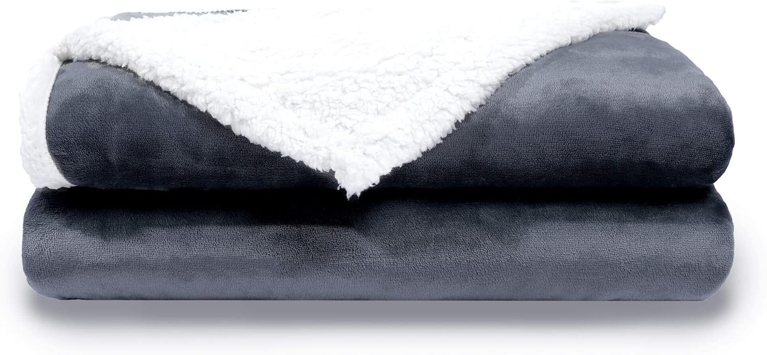 NANPIPER Sherpa Blanket,Soft Fuzzy Fleece Blanket,Warm Plush Edge Twin Size Blankets,Grey 60"x80" Twin Sherpa Edge Gery