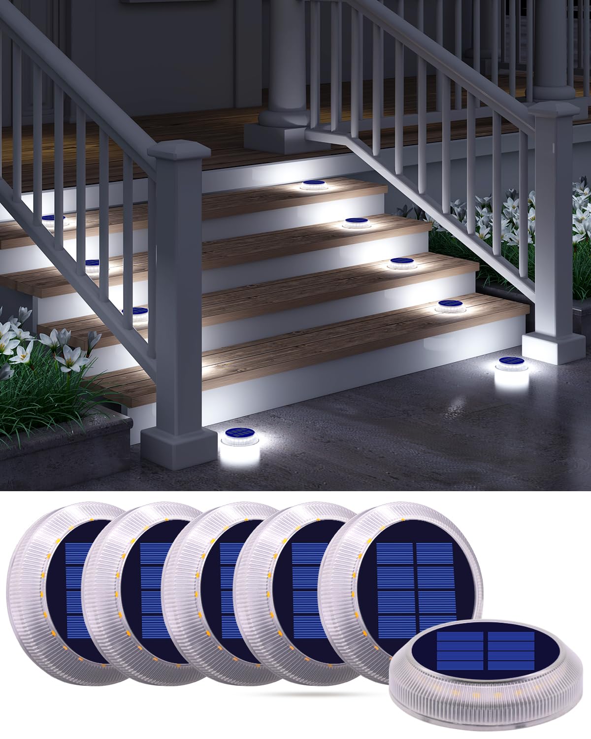 YiLaie Solarleuchten für Außen, Solarlampen für Außen garten 360° LED Solar Treppe Licht IP68 Wasserdicht mit Auto On/Off Solar Weg Licht, Weiß Licht 5700K, 6 Stück