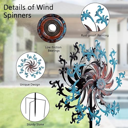 Miniatura 8 de Venniy Molinillos de viento para exteriores, esculturas de viento de metal y giratorio, molino de viento impermeable molino de viento dobles para