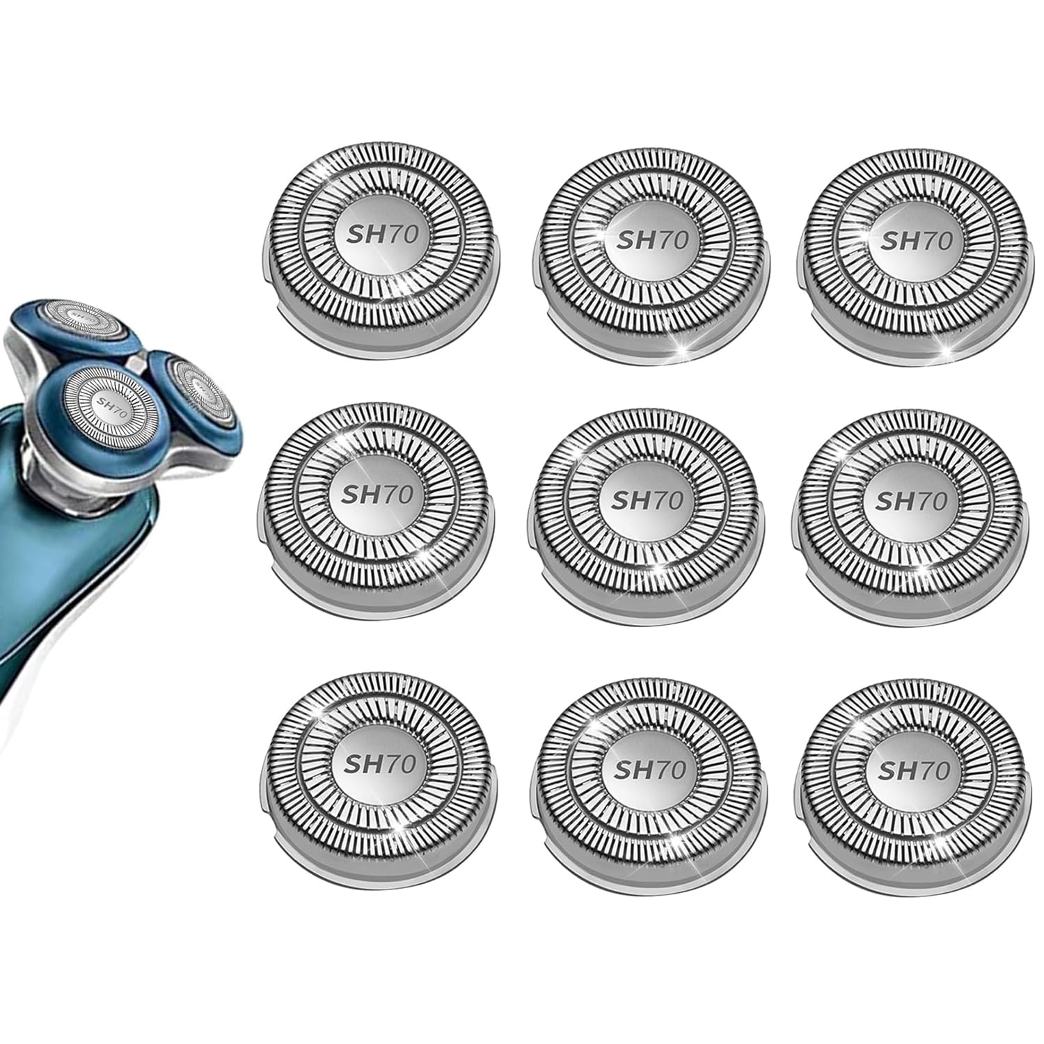 9 Pack SH70/71 Replacement Heads Blades Fit for Philips Norelco Series 7000, New Upgraded SH70 Double Blades for norelco 7000 replacement heads