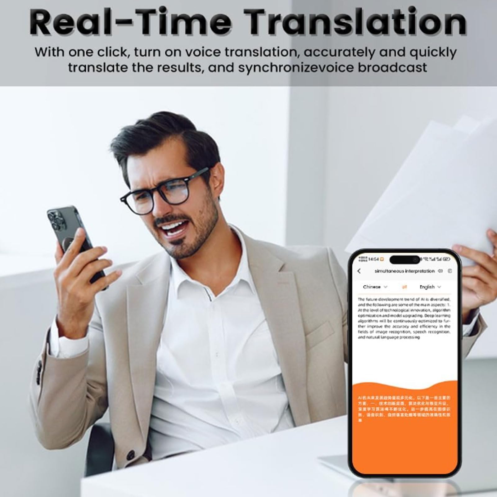 Dispositivo Traduttore Linguistico Magnetico AI, Traduzione di Videochiamate Vocali in 138 Lingue con Interpretazione Simultanea Bidirezionale per 8.0 e Versioni Successive (BLACK)